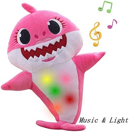PRXD Baby Shark Singing Plush Toys, Soft Baby Cartoon Shark Stuffed Singing English Song for Kids (Pink)