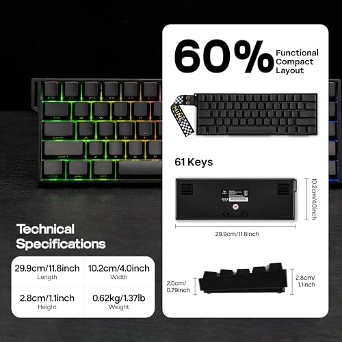 MechLands Aula Mini60 HE PRO Wireless Hall Effect Keyboard, 4000mAh, SOCD & DKS, Magnetic Gaming Keyboard with Fast Trigger, Adjustable Actuation, 8K Polling, RGB Backlit, Sound Dampening (Black)