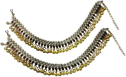 Deco Junction Stylish Red and Green Anklet with Ghungroo