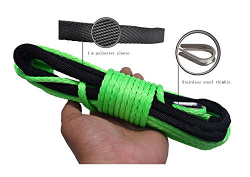 Green 3/16"50ft Atv Utv Winch Line ATV Synthetic Winch Rope Synthetic Winch Cable - Thumbnail 3