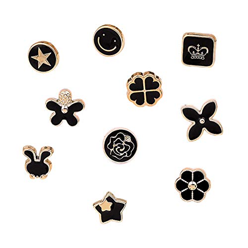 Joyci 10-Pack Women Shirt Brooch Buttons Lapel Pins Novelty Suit Vest Safety Buckle Metal Tie Tacks Pin Back Clutch (Black A)