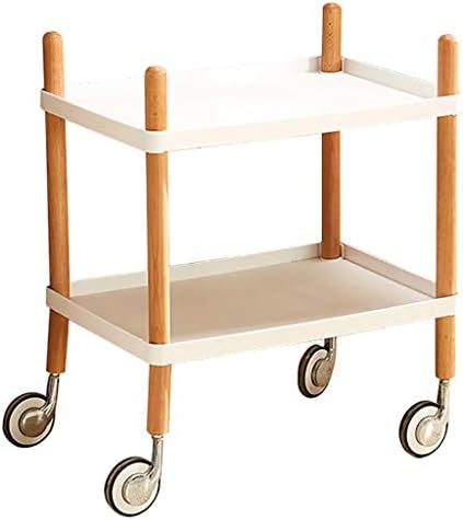 2-Tier Rolling Bar Serving Wine Cart | Kitchen Bathroom Trolley | Removable Trays | Portable Solid Wood Utility Storage | Tea Coffee Drink Home Cart, 2 Colors