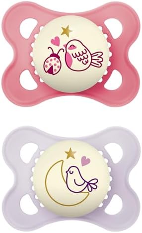 MAM Night Pacifiers 0-6 Months With Clips - Glow In Dark For Breastfed Babies