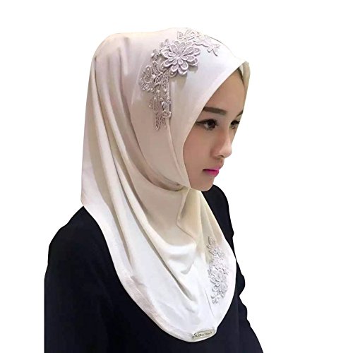 Froomer Lace Embroidery Chiffon Muslim Cap Hijab Scarf Islamic Cover Head Scarf