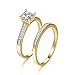 Bonlavie Set of 2 18K Gold Princess Cut Cubic Zirconia Engagement Wedding Ring Set for Her Women 8