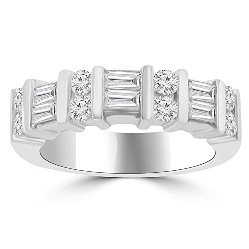 Madina Jewelry 1.50 ct Baguette and Round Cut Diamond Wedding Band Ring in Platinum in Size 9