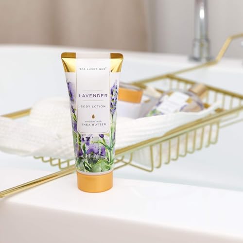 Spa Gifts for Women, Spa Luxetique Spa Gift Baskets with Daisy Scented, 8pc Home Bath and Body Gifts Set, Spa Bath Set Includes Body Lotion, Bubble Bath, Bath Salt, Essential Oil (Lavender)