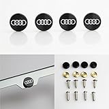 Set of 4 Audi Logo Laser Engraved Black Aluminum Metal Cap Stainless Steel Screw for Car License Plate Frame