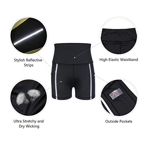 Rolewpy Women's Running Yoga Shorts with Side Pockets High Waist Athletic Shorts for Gym Fitness Workout Clothes