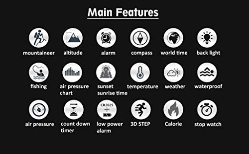 North Edge Altay Sports Smart Outdoor Compass Wrist Watch Back Light for Fishing (Black_A) - Thumbnail 6