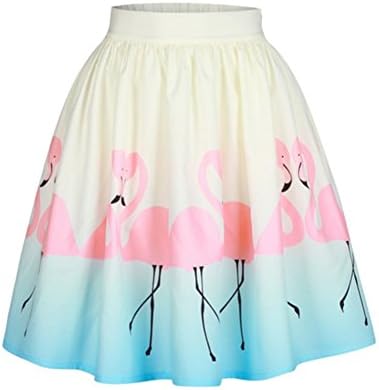 BossKey Women’s Flamingo Floral Printed A-line Prom Midi Pleated Skirt (XL)