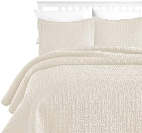 Prime Bedding Manchester 3-Piece Oversized Quilted Bedspread Coverlet Set (Ivory, King)