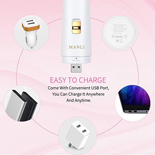 Facial Hair Removal for Women, MANLI 4 in 1 IPX 6 Waterproof Painless Lady Grooming Kit With Facial Hair Remover, Body Shaver, Nose Hair and Eyebrow Trimmer, USB Rechargeable Trimmer【Upgrade Motor】