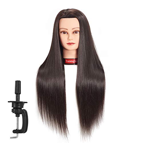 Traininghead 26-28" Synthetic Hair Mannequin Head Training Head Hair Styling Hairdresser Cosmetology Manikin Head Doll Head with Free Clamp for Female (1813W0220)