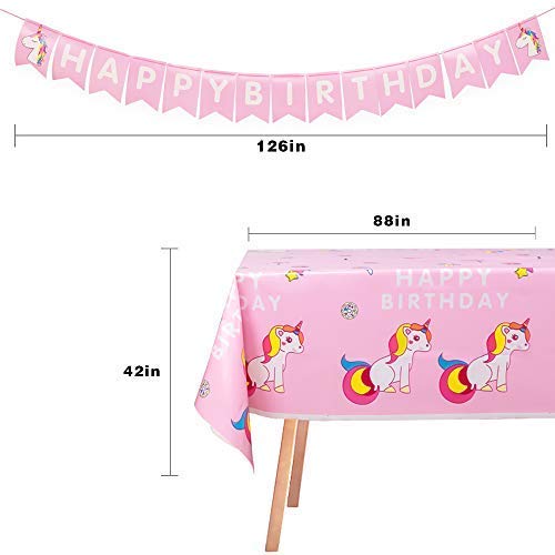 Unicorn Party Supplies Unicorn Birthday Decorations Set Includes Disposable Paper Plates, Cups, Napkins, Straws, Tablecloth, Decorations Balloons, Decorations Bunting, Serves 25, 177PCS