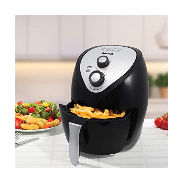 Daewoo-Healthy-Living-SDA1553-Family-36L-Oil-Free-1400W-Fast-Frying-Fryer-with-Rapid-Air-Flow-Circulation-Black-Silver Daewoo Manual Air Fryer 3.6 Litres, Bake Roast Grill With Timer And Temperature Controls, Black