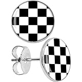 Body Candy Stainless Steel Black and White Checkered Stud Earrings