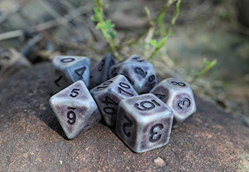 HD DND Dice Set Ancient RPG Dice for Dungeons and Dragons(D&D) Pathfinder MTG Role Playing Game Dice Polyhedral 7-Die Set with Dice Bag (Gray Black) - Thumbnail 3