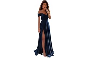 IIF Off Shoulder Satin Bridesmaid Dresses Spaghetti Strap Long Ruched A Line Formal Prom Dress with Slit IIF006