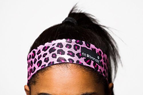 Fit Bandit, Non Slip Sports Headband for Exercise, Pink Leopard (Metallic Fabric)