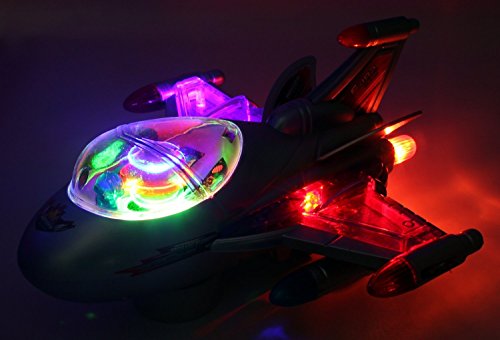 Haktoys ATS Battery Operated Bump & Go Action F-182 Fighter Jet 8" Plane | Changes Direction On Contact| Attractive Flashing LED Lights and Sound | Aviator Aircraft Gift, Toy for Toddlers & Kids