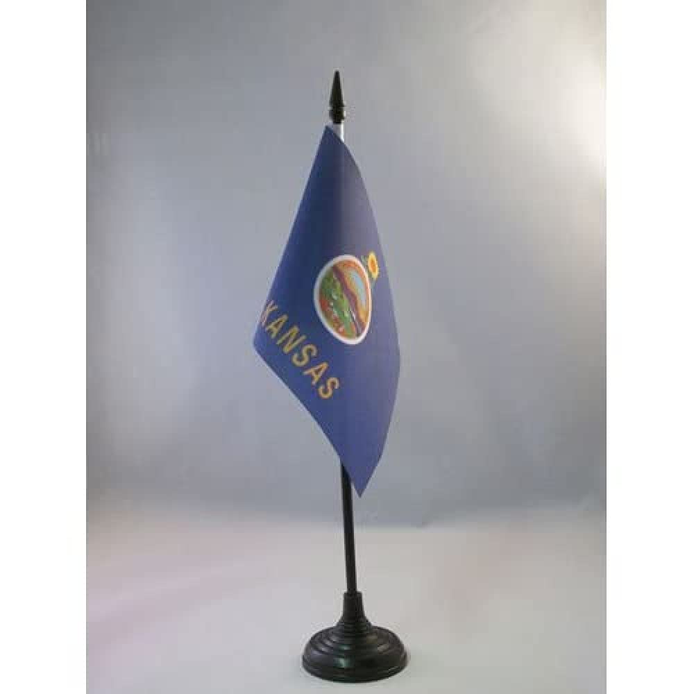 AZ FLAG - Kansas Table Flag 4'' x 6'' - US state of Kansas Office Mini Banner 100% Polyester 15 x 10 cm - Mini Desk Flag with 10'' Pole and Black Plastic Base