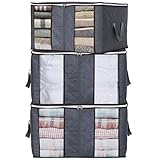Lifewit Clothes Storage Bag 2 Divided Sections Sturdy Handle Upgrade Fabric for Clothes, Blankets, Comforters, Foldable Closet Organizer Grey, 3 Pack
