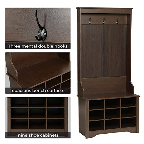 Itaar Hall Tree, Hall Bench with Storage Shelf, Metal Leg Entryway Coat