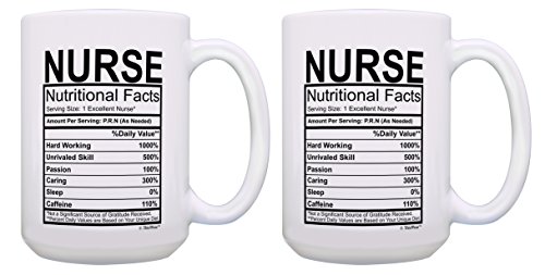 Funny Gifts for Nurses Nurse Nutritional Facts Nurse Gifts Funny Nurse Practitioner 2 Pack Gift 15-oz Coffee Mugs Tea Cups 15oz White