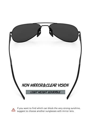 LUENX Aviator Sunglasses for Mens Womens Polarized Black Lens Black Metal Frame 60mm