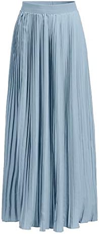 High Waist Long Skirt, Women Vintage Loose Pleated A-Line Flared Maxi Skirts Loose Soild Color