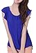 VOBAGA Women's Ol Career Casual Short Sleeve Slim Chiffon Shirt Tops Blouse Blue L
