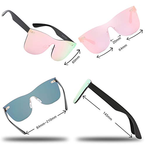 Rimless Mirrored Lens One Piece Sunglasses UV400 Protection for Women Men(Pink)