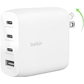 Belkin 112W 4-Port GaN Charger Block, USB-C Power Delivery Super Fast Charging & USB-A Port - MacBook, Samsung Galaxy S25, Apple iPhone 17, Air, iPad, Google Pixel, Nintendo Switch 2, etc. - White