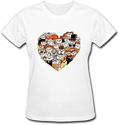 Pingteam Women's Love cats T shirts Size L White