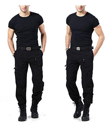 EKLENTSON Men's Work Pants Cargo Cotton Tactical Combat Multi-Pocketed Pants Straight-Leg Black