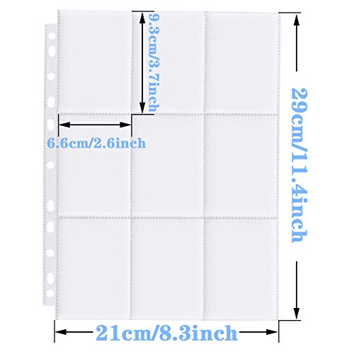 Koogel Leere Sammelalbum, 540 Pockets Hülle Sammelkarten 60 Seiten Transparent Sammelkarten Folien für eine Vielzahl von Ringbücher