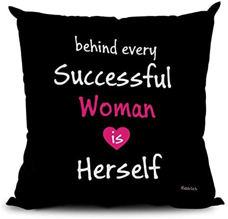 ODDCLICK Behind Every Successful Women is Herself Satin Cushion with Filler (12x12 Inch, Black)
