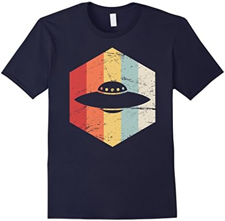 Mens Retro Alien UFO T-Shirt Large Navy