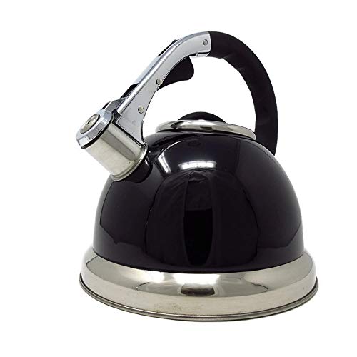 CookSpace (TM) Premium Large 3.5 Litre Black Stainless Steel Stovetop Whistling Induction Kettle with Soft Touch Handle and Push Button Spout