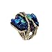 KAYMEN FASHION JEWELLERY Cubic Gem Resin Stone with Crystal Elastic Stacking Rings Antique Gold and Silver Tone 3 Colors (Green)