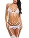 Avidlove Women's Sexy 2 Piece Lingerie Set Lace Open Cup Bra Babydoll Bodysuit White S