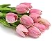 StillCool Artificial Flowers Tulip 12pc/set Pu Stunning Holland Mini Tulip Real Touch Wedding Flower Artificial Flowers Latex Plants for Party Home Hotel Event Christmas Gift Decoration (Light Pink)