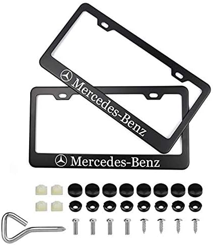 2Pcs Newest Matte Aluminum Alloy Logo License Plate Frame for Mercedes-Benz, with Screw Caps Cover Set, Applicable to US Standard car License Frame
