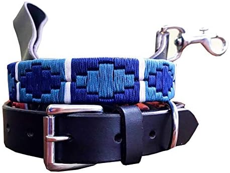 CARLOS DIAZ Genuine Leather Matching Pair Waxed Embroidered Polo Dog Collar and Lead Set L