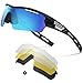 TOREGE Polarized Sports Sunglasses for Men Women Cycling Running Driving TR033(Black&Black Tips&Blue Lens)