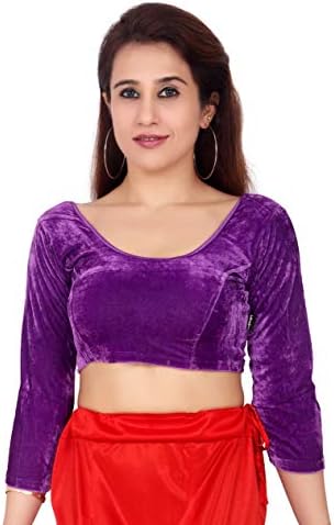 CarrelWomen's Velvet Solid 3/4 Sleeve Saree Blouse (AGSPL-3083-BL-02-LPURPLE-L_Light Purple_L)