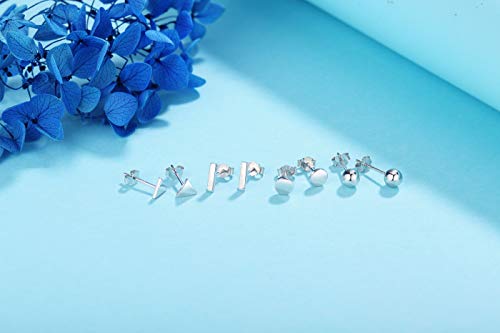 925 Sterling Silver Stud Earrings for Women, 4 Pairs 14K White Gold Plated Hypoallergenic Small Silver Stud Earrings Set for Women Men