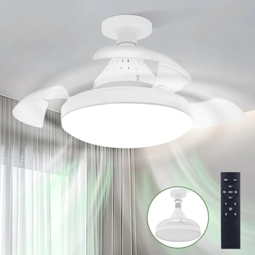 Ventilador de Teto com Controle Remoto Pás Retráteis E27 LED 18W 3 Cores 4 Velocidades Motor Brushless 85-265V