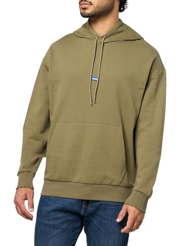 HUGO, Twill French Terry Logo Patch Hooded Sweatshirt, Khaki Green, S